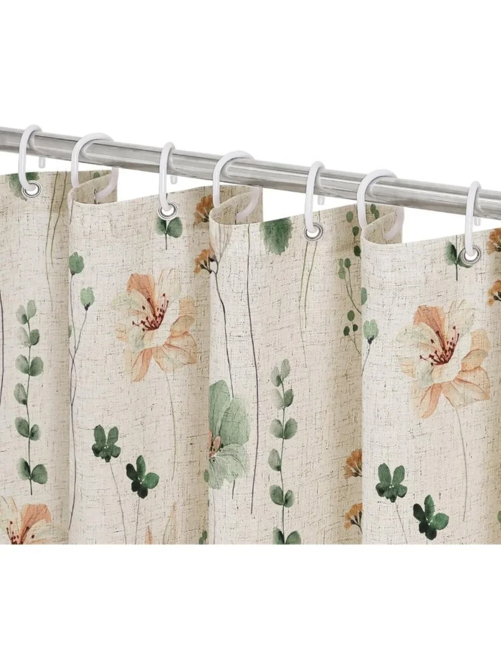 Sage Green Floral Linen Shower Curtain 72x72 | Modern Minimalist, Machine